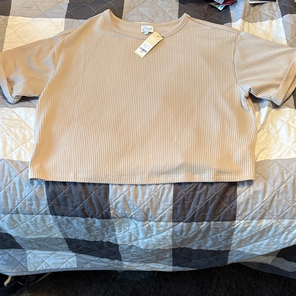 Blue Rain Tops - Blue Rain Tan Ribbed Crop Top